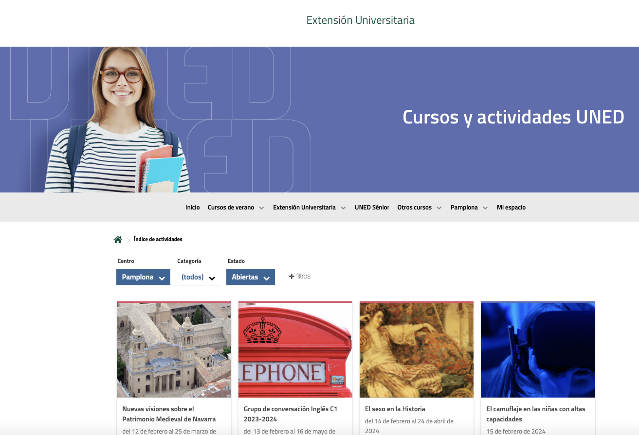 Cursos de Extensión Universitaria en UNED Pamplona